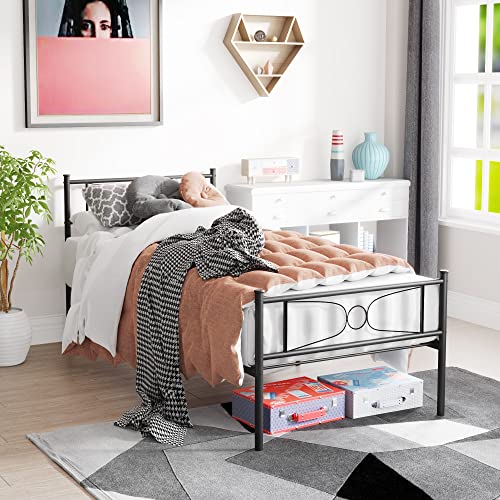 Bed For Boys/Teen Twin Bed Frames No Box Spring Need Twin Beds Mattress Foundation With Headboard Single Metal Platform Bed Frame,Black #TOP2
