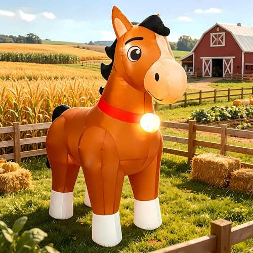 6 FT Long Inflatable Clydesdale Horse Christmas & Spring Decorations with Built-in LED Lights Cute Farm Ranch Inflatable Animals Blow Up Horse Yard Outdoor Decorations for Garden Lawn Party Holiday