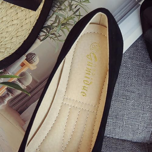 Optigard Women's Suede Square Toe Bow Ballet Flats Comfortable Casual Flat Loafers Lightweight Slip On Dress Shoes 6