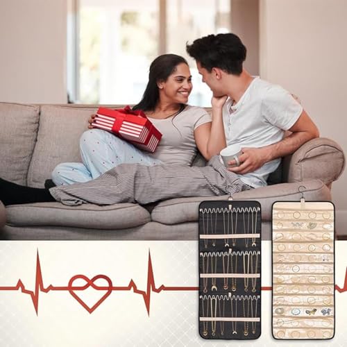 QIUPFGUT Hängende Schmuck Organizer, Frisiertisch Kleiderschrank Schmuckaufbewahrung, Schmuck Organizer Hängend, Hängende Ohrringe Aufbewahrungstaschen, Aufbewahrungsrolle mit Aufhänger