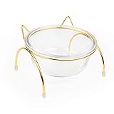 Gamelle en verre avec oreilles de chaton et support en fer doré pour chat Bol...