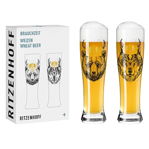 Ritzenhoff 3481008 Verre à bière de blé 500 ml - Set de 2 - Série Brauchzeit - Motif animal, or et noir - Made in Germany