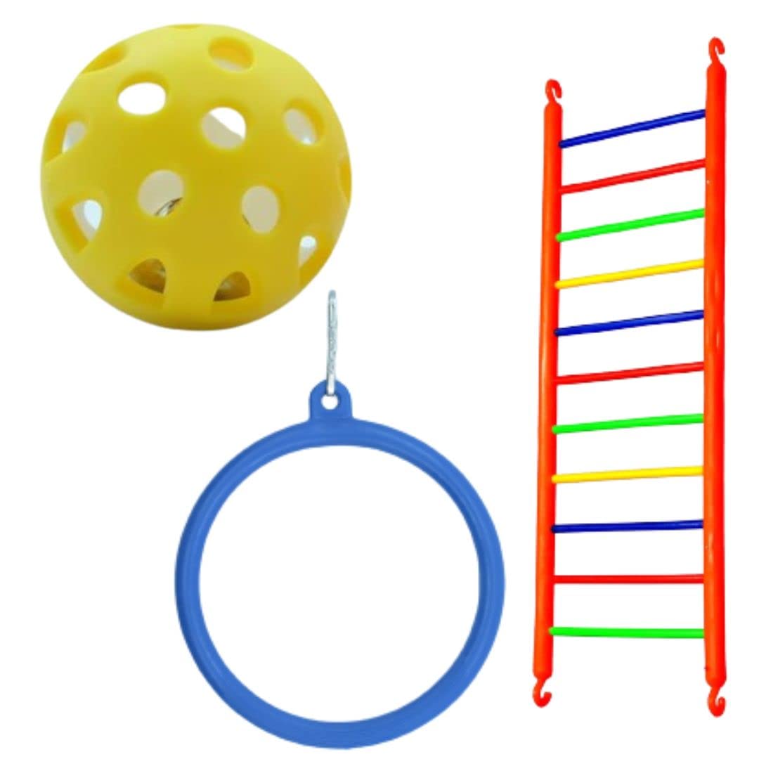 Bird Toy Set Ladders, Bell Ball with Rattler, Hanging Swings Toys Cage Accessories for Love Birds, Budgies, Finches. (Ladder 1piece Twelve Steps, Ball 1piece, Round Swing 1pieces Multi Color) (B0BGQ2BP7S) Amazon Price History, Amazon Price Tracker