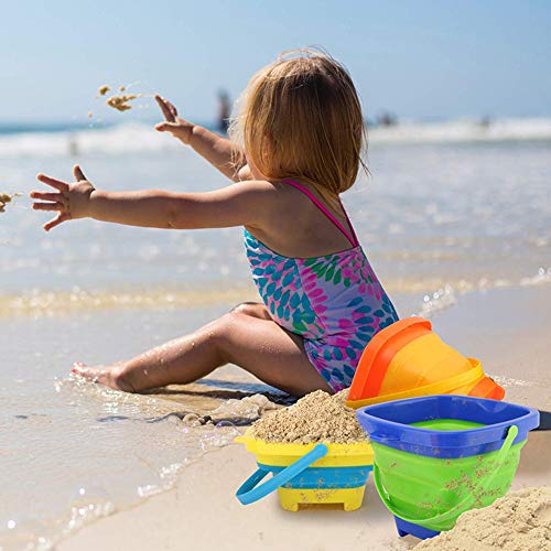 butterfunny 2 Pack 2L Square Foldable Buckets, Foldable Silicone Pail Buckets Sand Buckets, Silicone Collapsible Bucket for Kids Beach Play, Water and Food Jug, Dog Bowls(Yellow and Greeen)