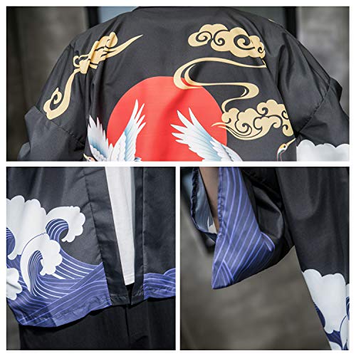 Image of PRIJOUHE Men's Japanese Kimono Cardigan Jackets Casual Long Sleeve Open Front Coat Lightweight Yukata Outwear