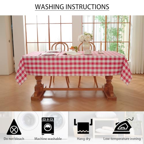 gillhov Gingham Tablecloth Rectangle Table Cloth Heavy Duty Cotton Checkered Table Cover Buffalo Plaid Tablecloths for Spring Picnic Kitchen Dining, Red and White,55 * 70 inch — view 4