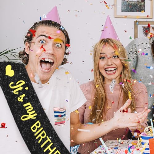 Image of Vuzvuv It's My Birthday Birthday Sash, Glitter Birthday Sash with Foil Letters Birthday Party Decor for Women, Girls