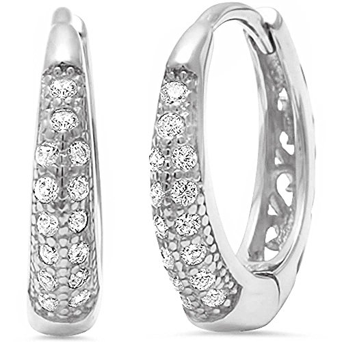 Pave Set AAA Quality Cubic Zirconia Huggie Hoop .925 Sterling Silver Earrings COLORS AVAILABLE (Clear Cubic Zirconia)