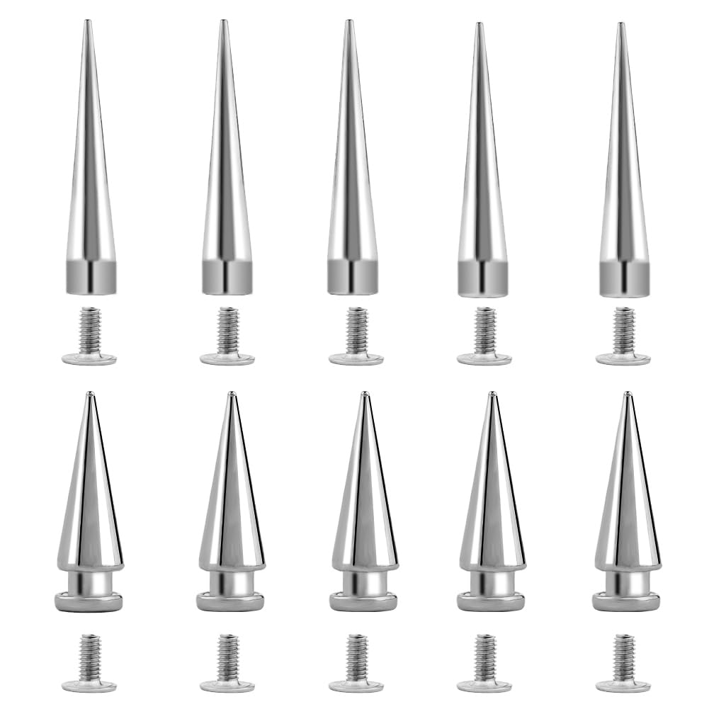 GORGECRAFT 30 Sets 2 Sizes 20MM 40MM Large Spike Studs Silver Cone Punk Leather Spikes Rivets Screwback Studs Bullet Tree Screw on Cone Long Metal Spikes for DIY Crafts Clothing Jackets Shoes