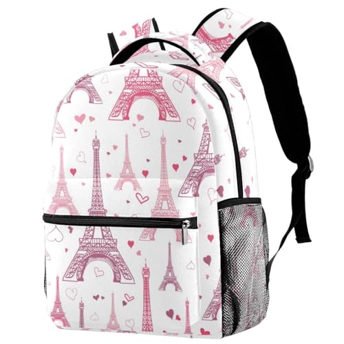Sac à dos d'école Tour Eiffel rose multicolore pour fille et adolescente (29x20x40cm)