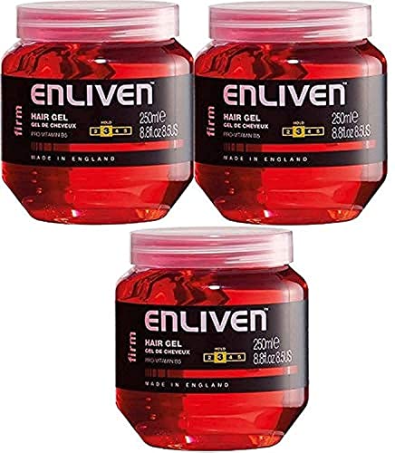 3 X ENLIVEN HAIR GEL WITH PRO VITAMIN B5 FOR WET FIRM MEDIUM HOLD 250ML RED.