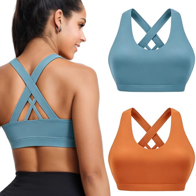 Image of Buauty 2 Packs Sports Bras for Women High Support, Push Up Sports Bra, Criss-Cross Back High Impact Yoga Bras for Large Bust
