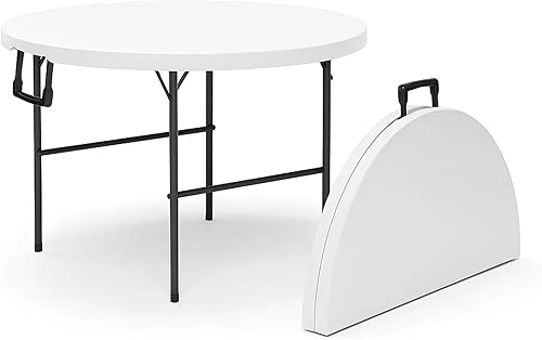 Mesa plegable redonda circular de 3.5 pies con mango integrado y patas de acero, portátil resistente, perfecta para fiestas, cenas, bodas, eventos,