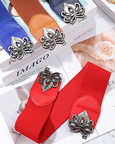 SATINIOR 6 Pieces Women Wide Stretchy Waist Belt Retro for Dress Elastic Belt with Buckle PU Leather Vintage4