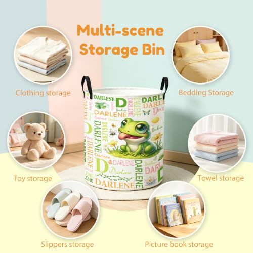 Image of Custom Frog Laundry Hamper, Personalized Laundry Basket with Name, Customized Dirty Clothes Basket for Clothes Toy Bathroom Bedroom Storage,S-16.5 inchX 13.8 inch
