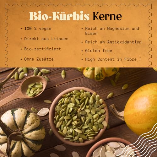 NaturaleBio Kürbiskerne Bio 1kg | Vegan, glutenfrei, ohne Gentechnik | Reich an Nährstoffen & Antioxidantien | Unterstützt Herz-, Blut- & Knochengesundheit | Ideal für Kochen & als Snack