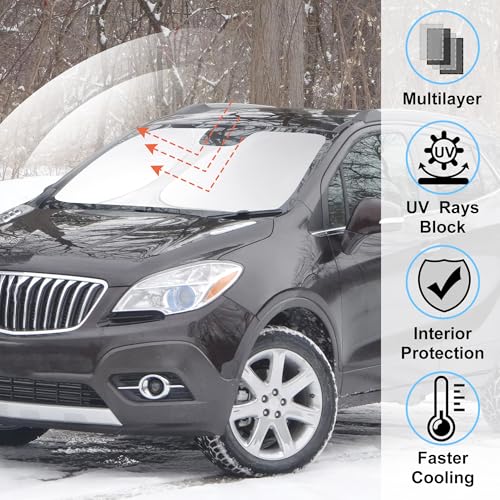 Image of Windshield Sun Shade Custom Fit for 2013-2019 Buick Encore Accessories Foldable Sunshade Sun Blocker Protect Car from Sun Rays & Heat Damage Keep Car Cooler