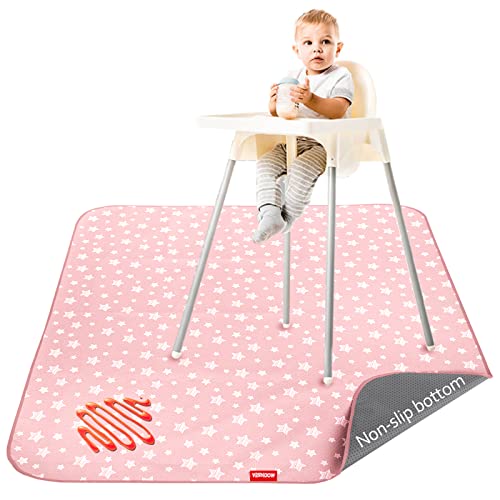 Image of Baby Splat Mat Anti Slip Waterproof High Chair Mat, Baby Feeding Table Cloth Floor Mat Cover, Baby Art Playtime Mat for Craft/Mealtime, 42X46 Inch Washable Portable Picnic Mat - Pink Star