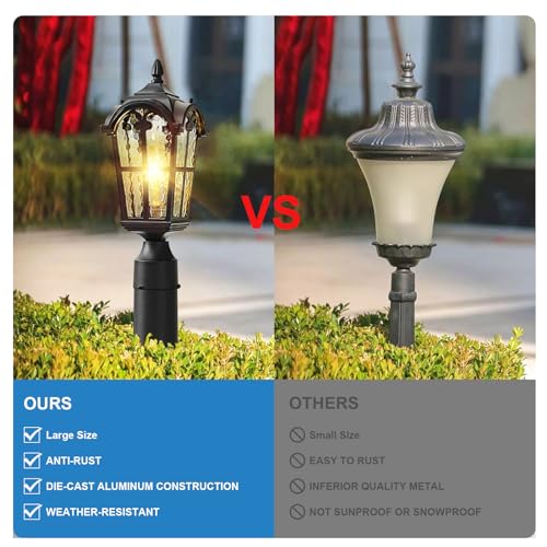 2 Pack Outdoor Post Lighting Fixture for Entryway Garden Walkway Backyard, Waterproof Aluminum Pole Lantern Light with Pier Mount Base, Black Outdoor Lamp Post Lantern Light