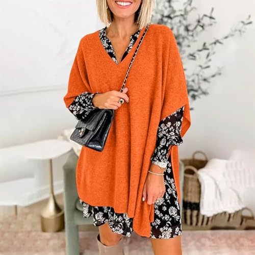 Poncho Sweater Women Stylish V Neck Short Sleeve Side Split Pullover Sweaters Casual Loose Solid Color Cable Knit Top2