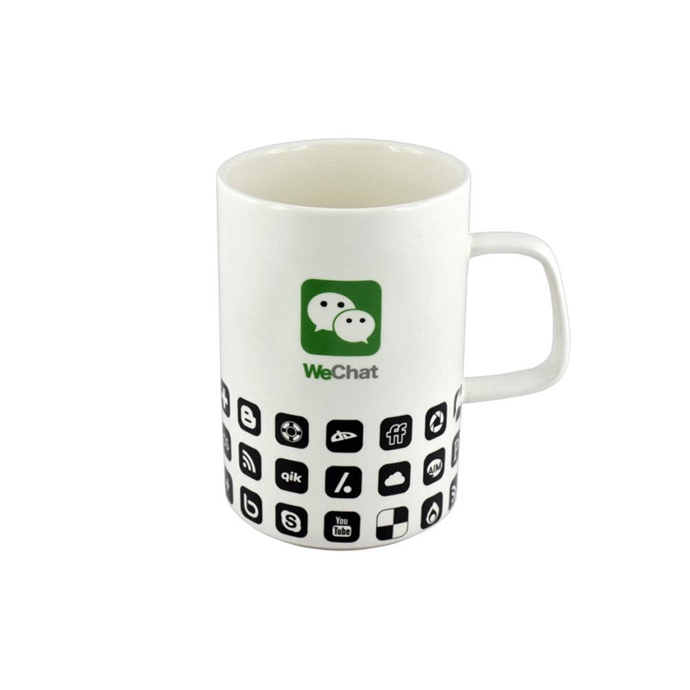 Barworld 400 ml WeChat Logo Ceramic Coffee Mugs with Lid & Spoon -1Pcs