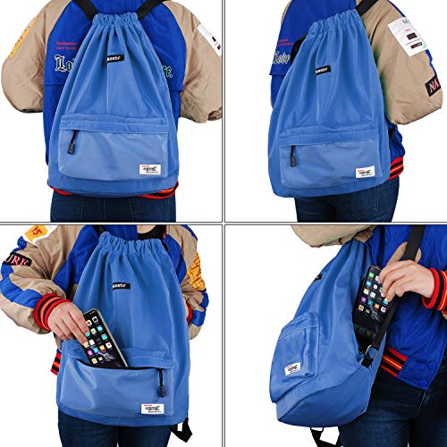 Drawstring Backpack String Bag Sackpack Cinch Water Resistant Nylon for Gym Shopping Sport Yoga by WANDF (Sky Blue 6032)