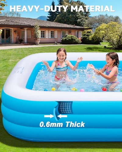 Image of Large Inflatable Pool for Adults,130 inch x 72 inch x 22 inch Thickened Blow Up Pool with Lights & Pump, 7 Color Changed Durable Above Ground Family Swimming Pool for Backyard Outdoor Garden