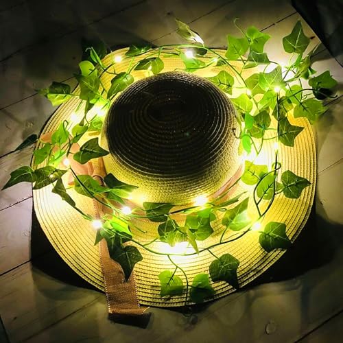 2 Pack/Each 6.56ft 20 Led Ivy Light String Artificial Ivy Garland, Fairy Lights, Fairy Light Olive Vine Simulation Flower Decoration, Garland for Indoor, Outdoor, Kitchen, Garden, Wedding, Wall