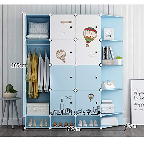 Niños Armario Organizador, Portátil Armoire De Dormitorio De Resina Lindo Armario De Dibujos Animados Modular Cubo para Los Niños Vestidor-t L147×w47×h165cm