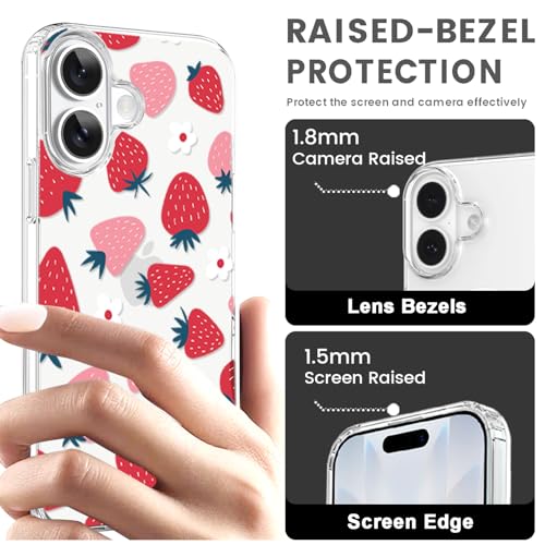KEXAAR Compatible with iPhone 16 Case Cute Floral Case Clear Hard Back Fruit Strawberry Summer Flowers Design Slim Shockproof Drop Protection Anti-Scratch Cover for Women Girls, 6.1inch (Stawberry16) by KEXAAR - Used condition - Image 5