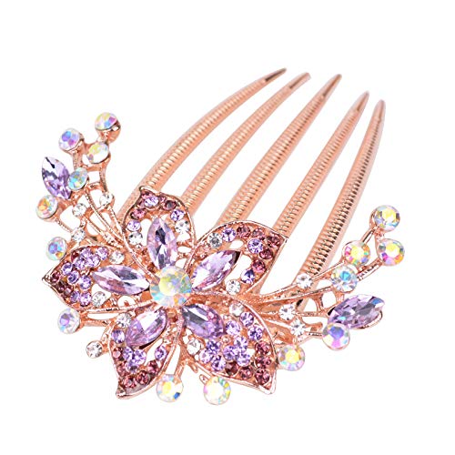 Sankuwen Flower Rhinestones Hair Combs Accessories,Perfect Mother's Day Gifts,Brithday Gifts (Purple) #TOP1
