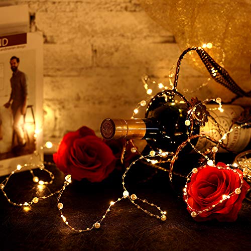 Ocean Pearl Beads String Lights, 10 Ft 40 Led Lights Battery Powered With 8 Flicker Modes, Remote And Timer For Wedding, Birthday Parties, New Year, Diy Home Mantel Decoration #TOP3