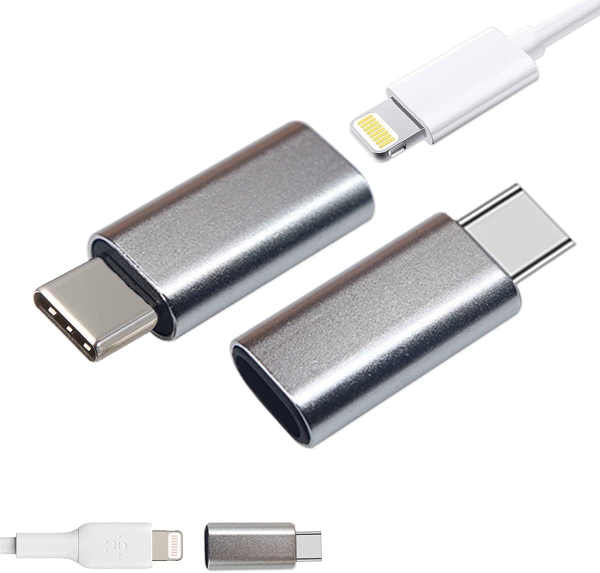 YellowCult Lightning Female to Type-C Male Adapter (2 Pack), Lightweight & Sleek Design with 56K Resistor for Galaxy S20 Pixel 4, Laptops, Wall Chargers, Power Banks