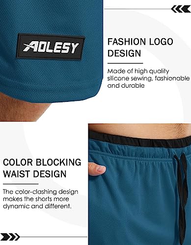 Aolesy Men's Basketball Shorts With Zipper Pockets 10 Inch Long Athletic Shorts For Men Lightweight Mesh Gym Workout Running Shorts, Seablue X-Large #TOP3