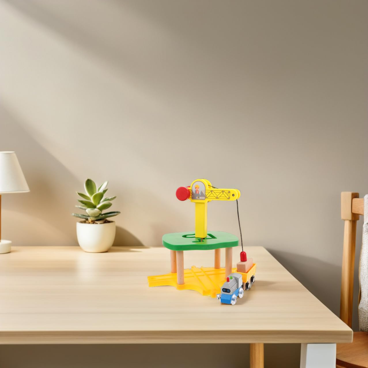 Gatuida 1 set di treni gru in legno per bambini con motore di ispezione di simulazione, accessori di espansione per binari ferroviari gru fai da te