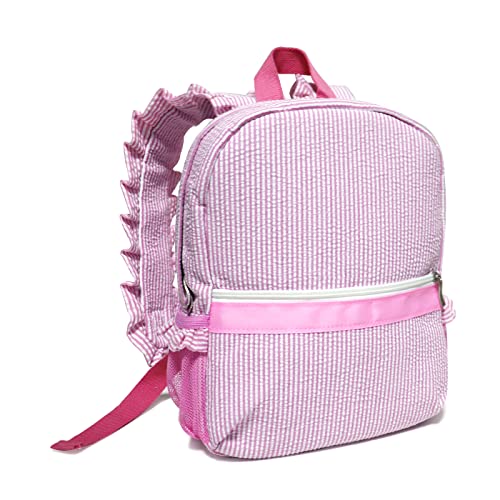 Gabigaba Toddler Backpack for Girls Seersucker Pleated Flower Edge Kids Lightweight Backpack Pink Mini Preschool Backpack (PINK)