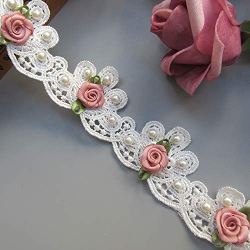 10pcs Flower Pearls Beaded Floral Lace Ribbon Edge Trim 5 cm× 3.7 cm Width Vintage Style White Edging Trimmings Fabric Embroidered Applique Sewing Craft Wedding Bridal Dress Embellishment Clothes DIY