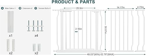 Miniatura 3 de Puerta de seguridad extra ancha para bebés, puertas de seguridad para interiores, de metal blanco, gran presión, para caminar a través de la puerta
