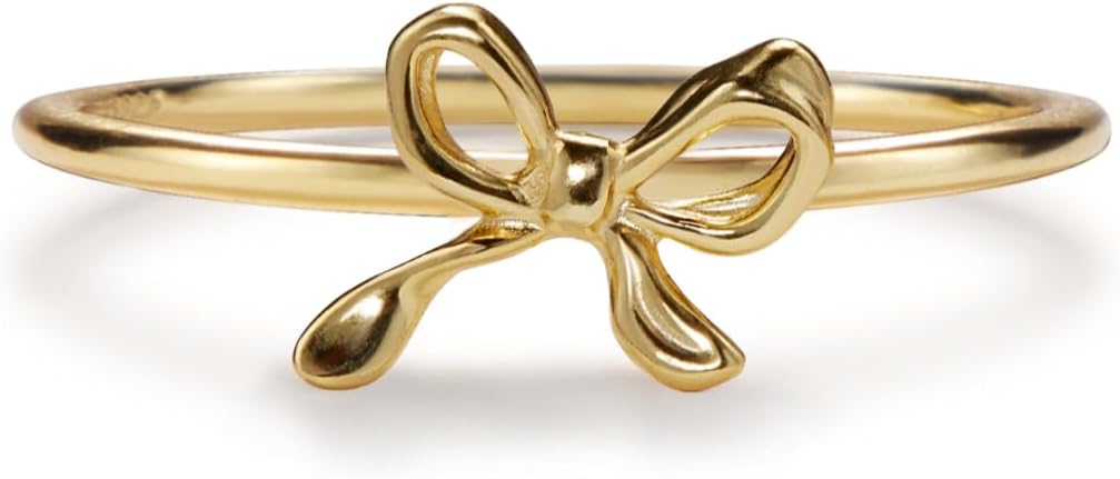 PERIMADE Dainty Bow Rings for Women 18K Gold Plated 925 Sterling Silver Bow Tie Stacking Band Ring Hypoallergenic Minimalist Bowknot Thin Stackable Ring Valentines Ribbon Knot Jewelry for Her