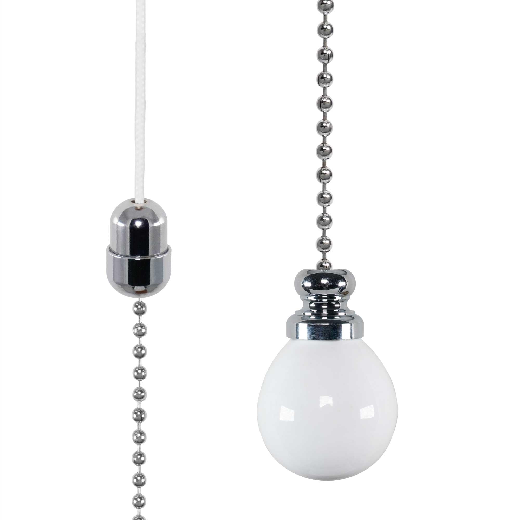 ElekTek Light Pull Chain Cord Chrome Ceramic White Ball 39x25mm with 800mm Matching Chain