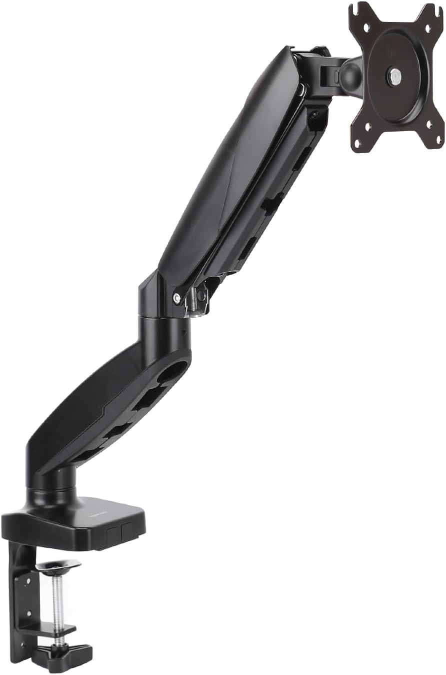 Amazon Basics Gas Spring Single Computer Monitor Arm Mount, Adjustable, Holds Monitors up to 27 Inches (68.6 cm), Black