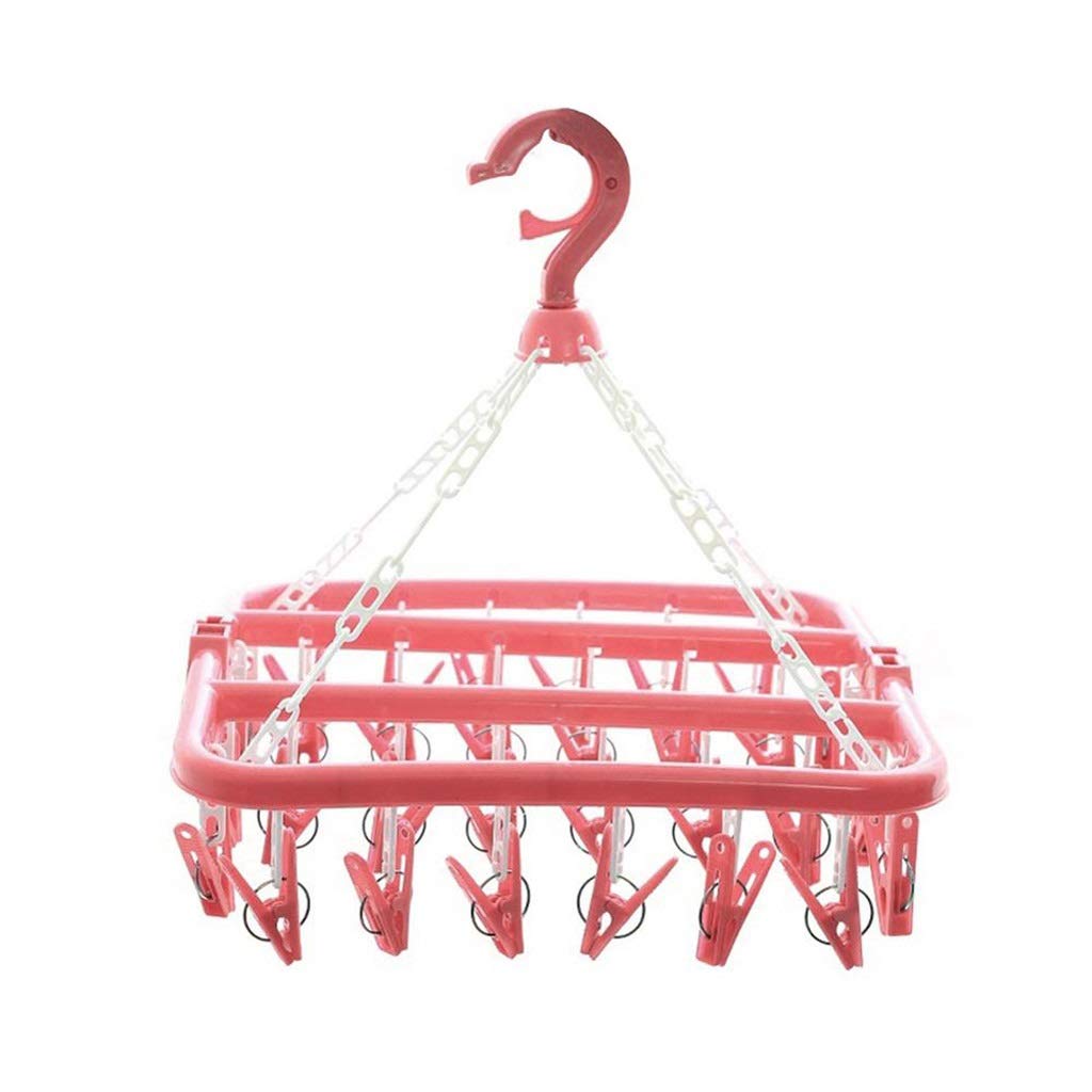 MOBYGKFY 32 Clips Folding Socks Clothes Hanger Rack Clothespin Clothes Drying Rack Closet Wardrobe Organizer Blue/Green/Pink(Argento)