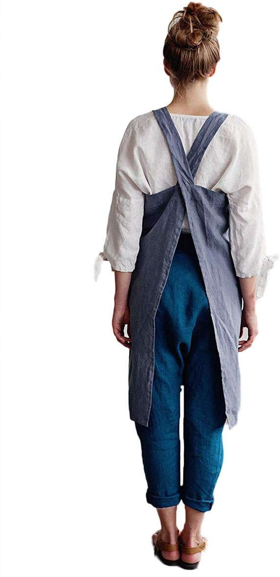 losofar Vintage Square Apron Cook Garden Works Cross Back Cotton/Linen Pinafore Dress