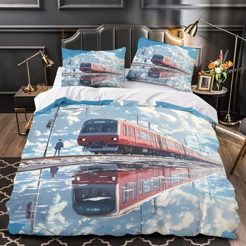 Parure de lit train 3D 140x200 pour ado en microfibre - 2