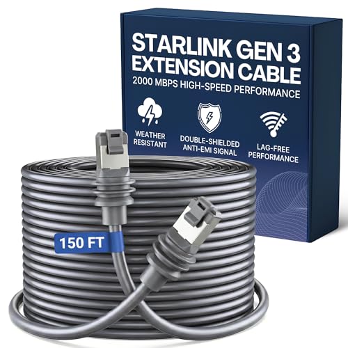 Replacement Cable for Starlink Cable Gen 3-150 Ft Extra Long StarLink Cables Extension for Standard Kit V3 Weather-Resistant Ethernet Cables Replacement for Outdoor Satellite Internet System (Grey)