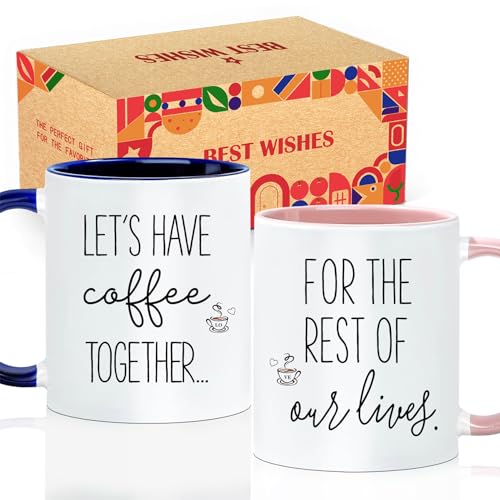 FNWSJ Engagement Gifts for Couples - Set of 2 Matching Coffee Mugs - 'Let's Have Coffee Together' Wedding, Anniversary, Birthday Gift (His and Hers Ceramic Cups) -60