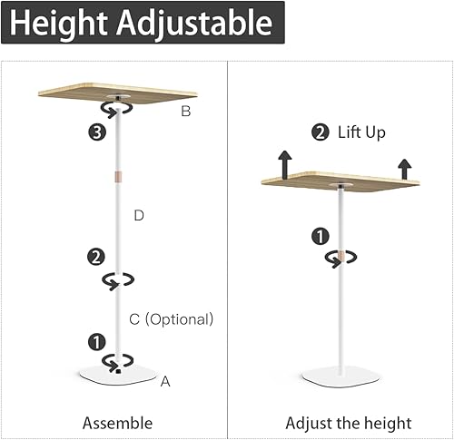 Miniatura 6 de Escritorio pequeño para computadora portátil, mesa auxiliar de pedestal de altura ajustable de 18 a 46 pulgadas de alto con parte superior de