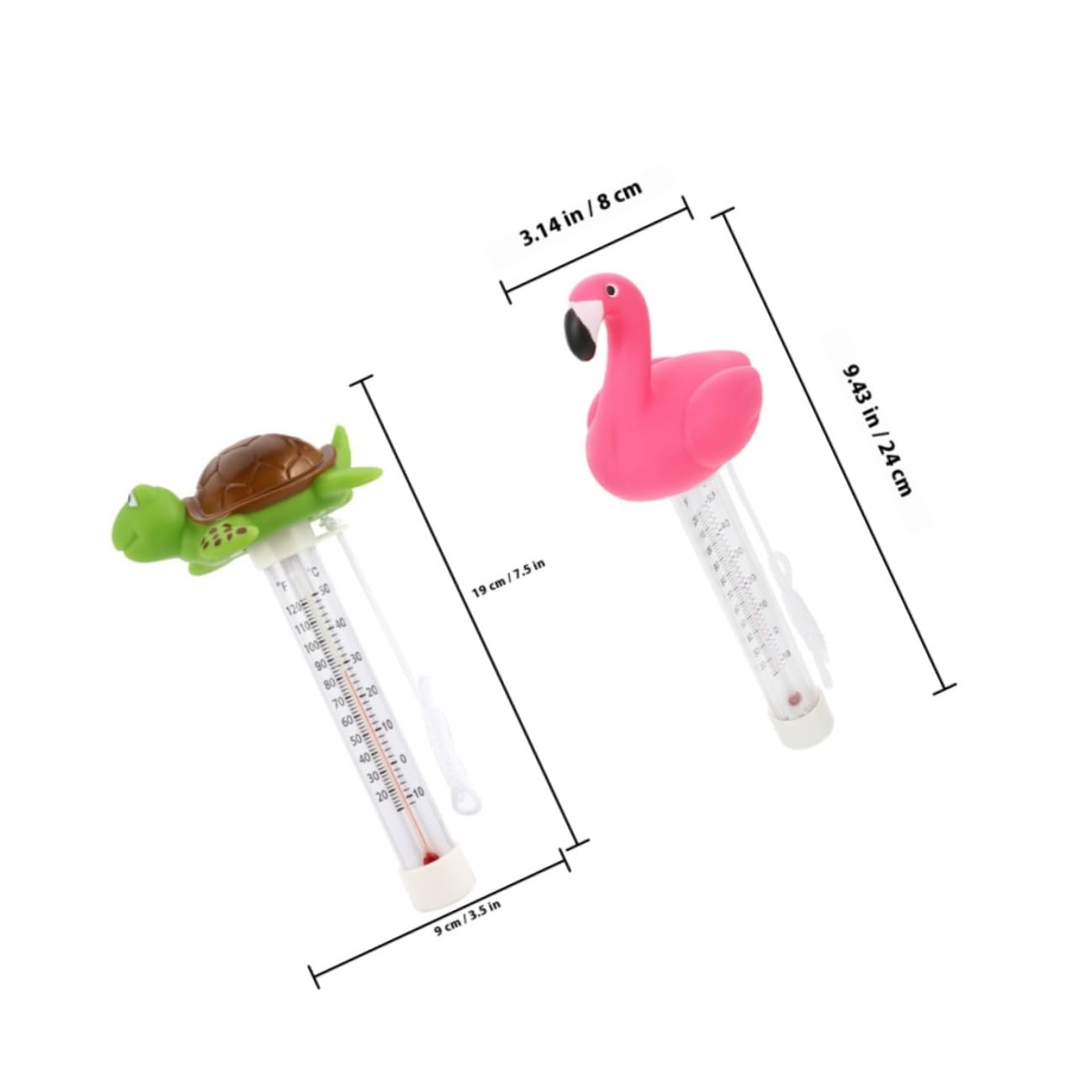 2pcs Flamingo Turtle Floating Water Thermometers for Swimming Pool and Hot Tub Temperature Measurement, Analog Water Thermometer Set for Bath and Cold Plunge