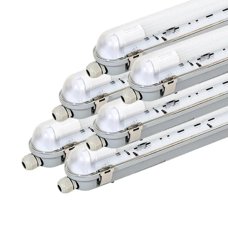 Kit de Réglette LED IP65 + Tube Néon LED 120cm T8 18W - Pack de 6 / Blanc Froid 6000K - 8000K