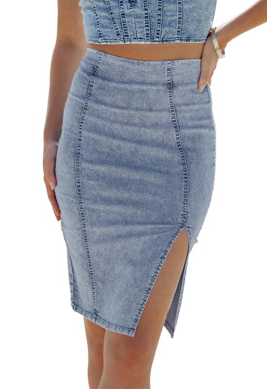 Alaster Queen Jupe fendue en jean pour femme Taille haute Moulante Jupe en jean pour femme UK